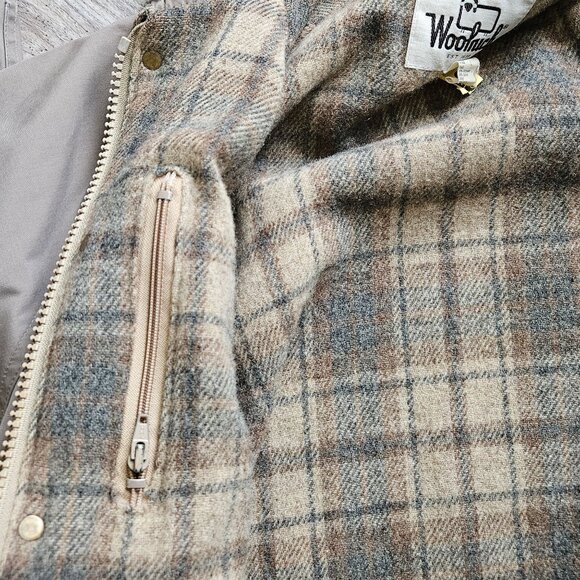 Vintage Woolrich Mens Hooded Tan Parka Plaid Lining Full Zip Size L USA Made - Picture 10 of 16